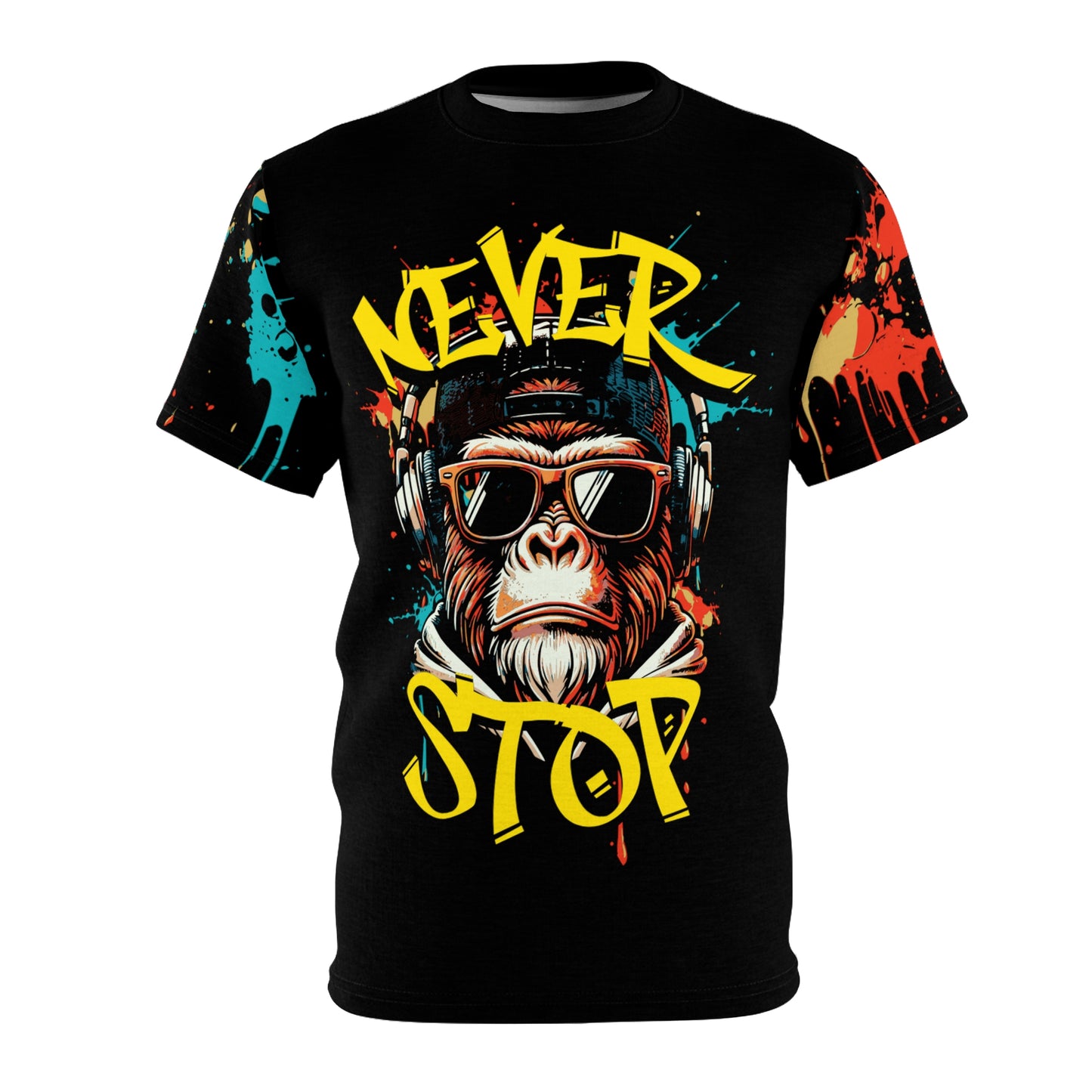 Never Stop BlkUnisex Cut & Sew Tee (AOP)