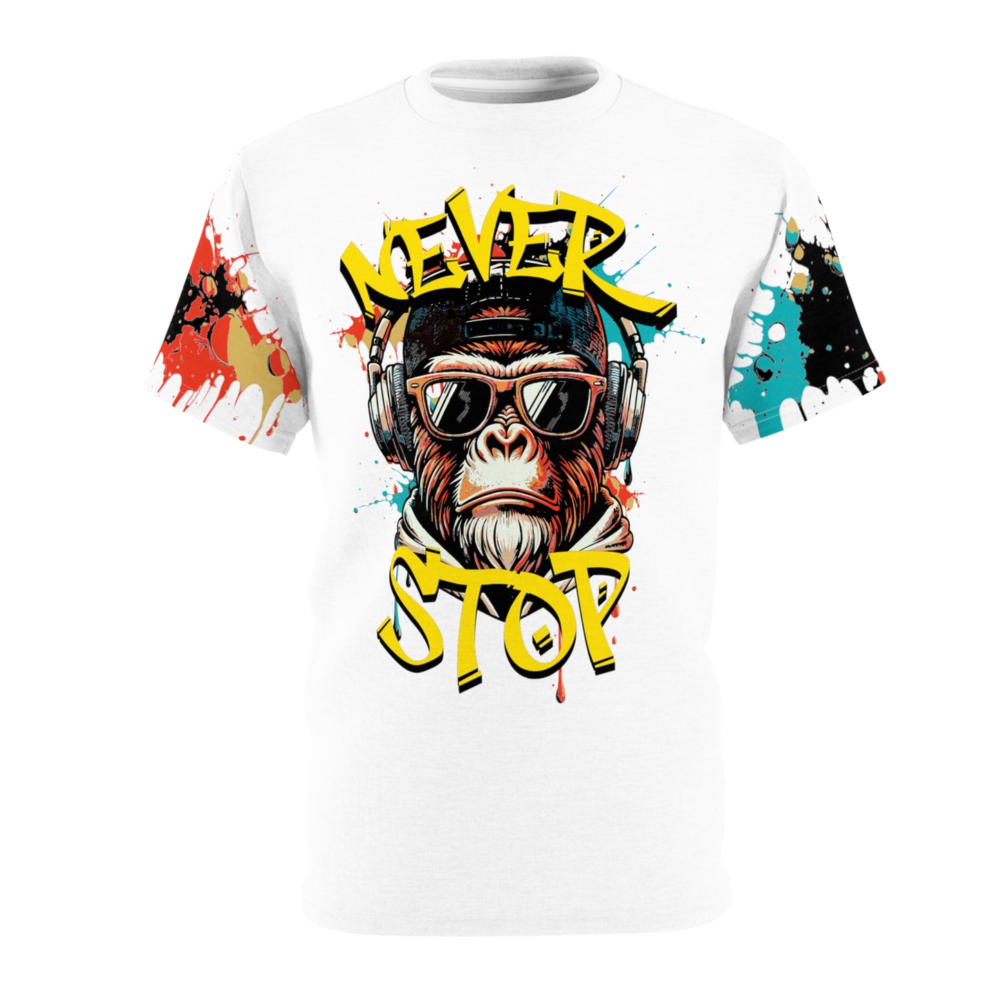 Never Stop white Unisex Cut & Sew Tee (AOP)