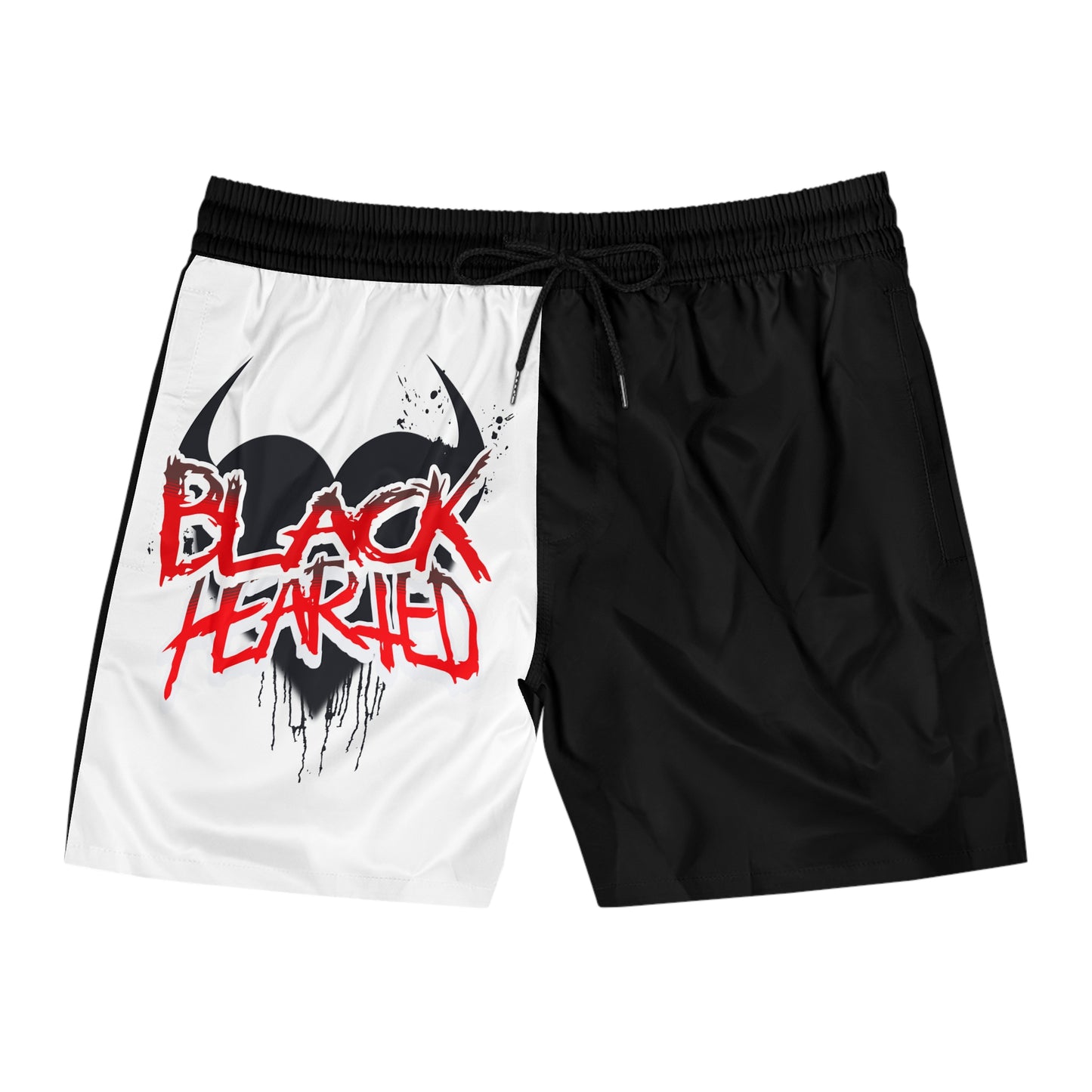 Black Hearted Men's Mid-Length Swim Shorts (AOP)