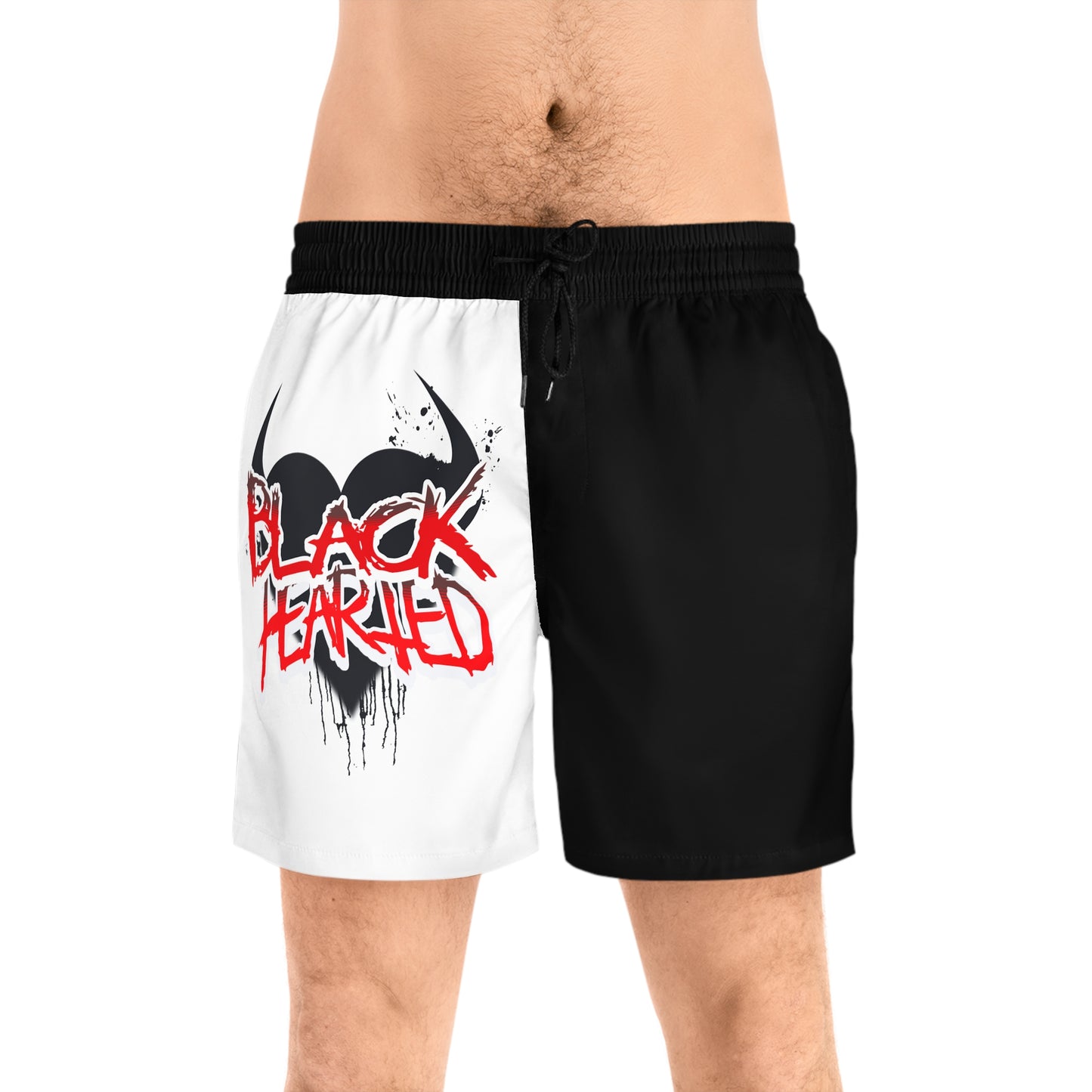 Black Hearted Men's Mid-Length Swim Shorts (AOP)